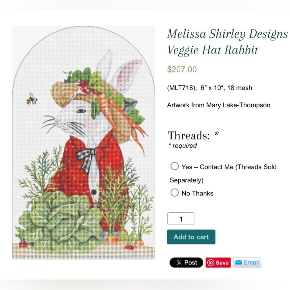 Mary Lake Thompson Needlepoint Canvas - Easter Bunny